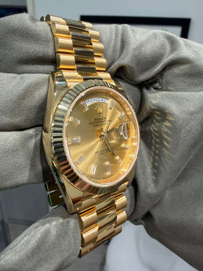 Rolex Presidential Yellow Gold Day-Date 40MM - President Bracelet Watch - Champagne Baguette Diamond Dial - 228238-0005