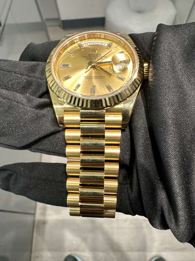 Rolex Presidential Yellow Gold Day-Date 40MM - President Bracelet Watch - Champagne Baguette Diamond Dial - 228238-0005