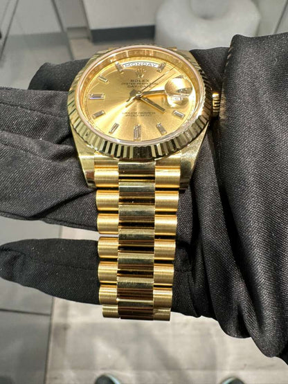 Rolex Presidential Yellow Gold Day-Date 40MM - President Bracelet Watch - Champagne Baguette Diamond Dial - 228238-0005