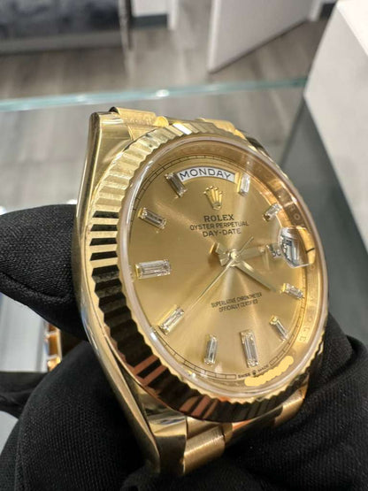 Rolex Presidential Yellow Gold Day-Date 40MM - President Bracelet Watch - Champagne Baguette Diamond Dial - 228238-0005