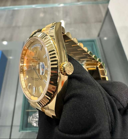 Rolex Presidential Yellow Gold Day-Date 40MM - President Bracelet Watch - Champagne Baguette Diamond Dial - 228238-0005
