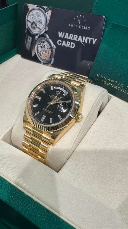 Rolex Presidential Yellow Gold Day-Date 40MM - President Bracelet Watch - Black Baguette Diamond Dial - 228238-0004