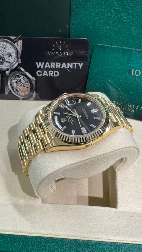 Rolex Presidential Yellow Gold Day-Date 40MM - President Bracelet Watch - Black Baguette Diamond Dial - 228238 bkbdp