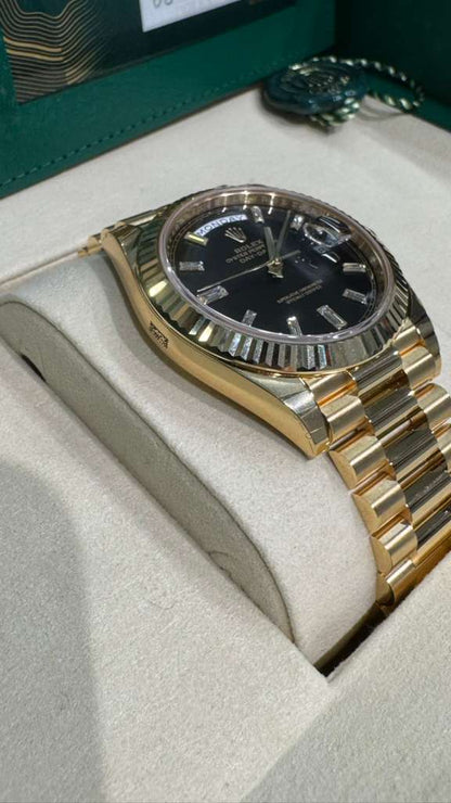 Rolex Presidential Yellow Gold Day-Date 40MM - President Bracelet Watch - Black Baguette Diamond Dial - 228238-0004