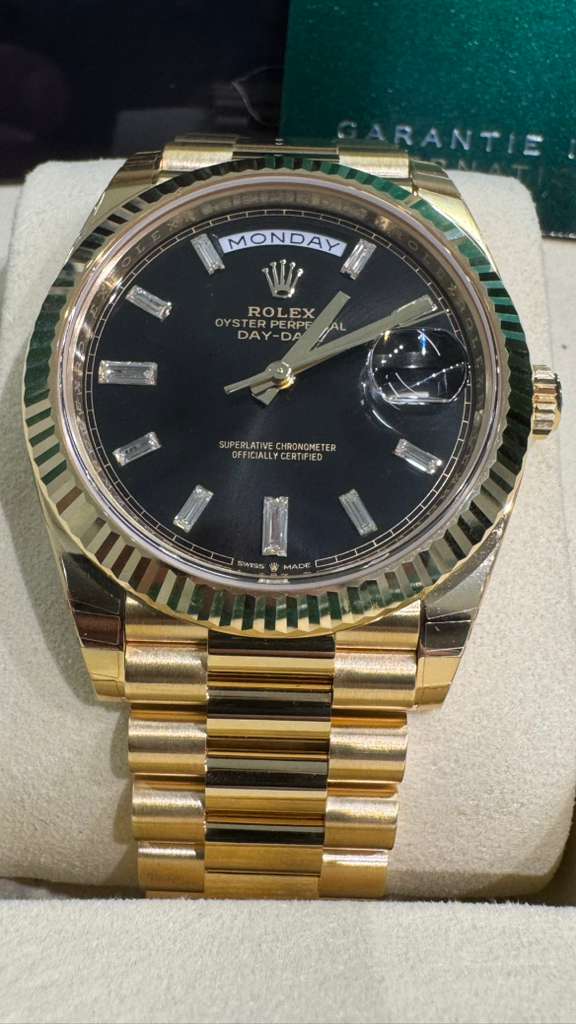 Rolex Presidential Yellow Gold Day-Date 40MM - President Bracelet Watch - Black Baguette Diamond Dial - 228238 bkbdp