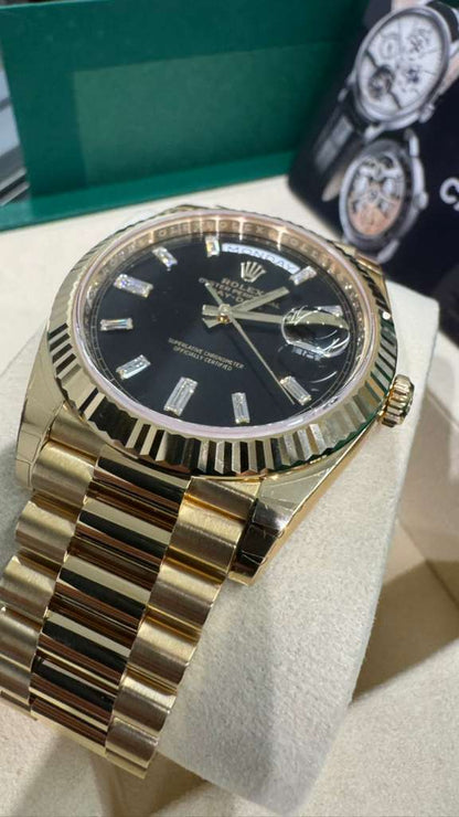 Rolex Presidential Yellow Gold Day-Date 40MM - President Bracelet Watch - Black Baguette Diamond Dial - 228238-0004