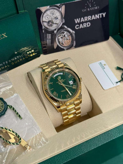 Rolex Presidential Yellow Gold Day-Date 40MM - President Bracelet Watch - Green Roman Dial - 228238-0061