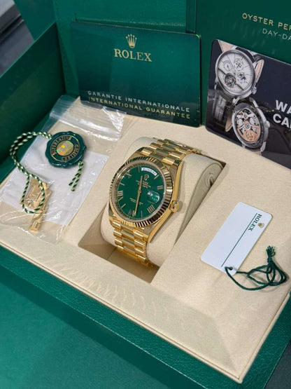 Rolex Presidential Yellow Gold Day-Date 40MM - President Bracelet Watch - Green Roman Dial - 228238-0061