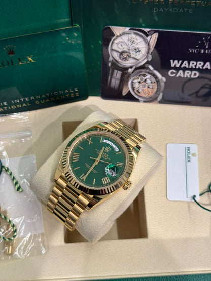 Rolex Presidential Yellow Gold Day-Date 40MM - President Bracelet Watch - Green Roman Dial - 228238-0061