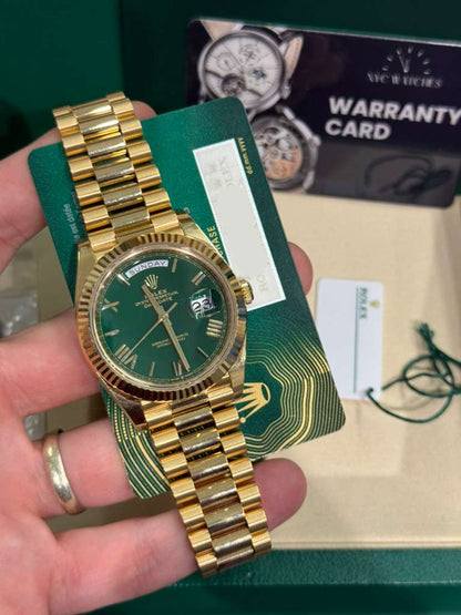 Rolex Presidential Yellow Gold Day-Date 40MM - President Bracelet Watch - Green Roman Dial - 228238-0061