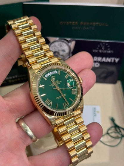 Rolex Presidential Yellow Gold Day-Date 40MM - President Bracelet Watch - Green Roman Dial - 228238-0061