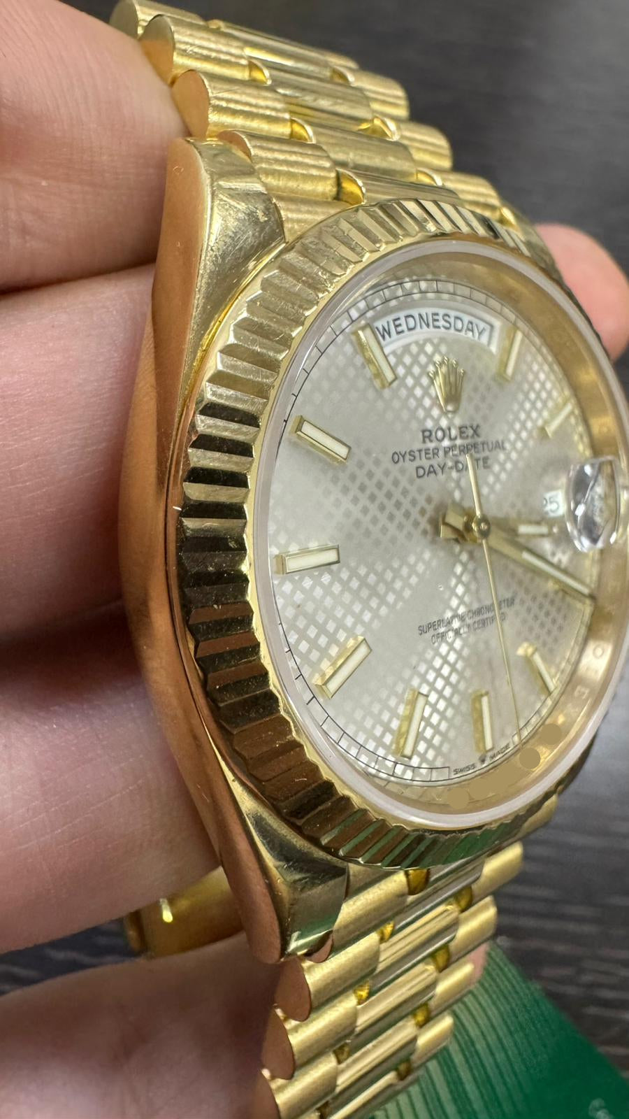 Rolex Presidential Yellow Gold Day-Date 40MM - President Bracelet Watch - Silver Diagonal Motif Index Dial - 228238 sdmip