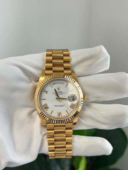 Rolex Presidential Yellow Gold Day-Date 40MM - President Bracelet Watch - White Bevelled Roman Dial - 228238-0042