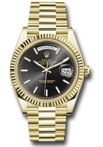 Rolex Presidential Yellow Gold Day-Date 40MM - President Bracelet Watch - Black Index Dial - 228238-0067