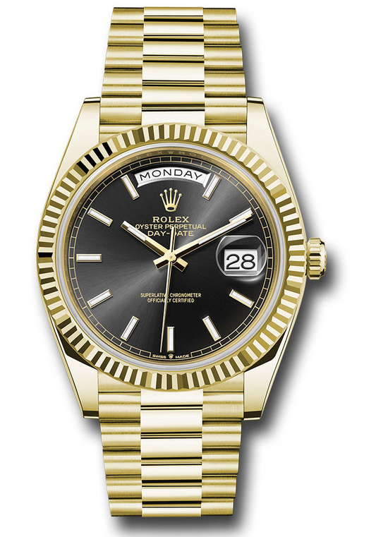 Rolex Presidential Yellow Gold Day-Date 40MM - President Bracelet Watch - Black Index Dial - 228238 bkip