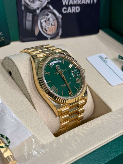 Rolex Presidential Yellow Gold Day-Date 40MM - President Bracelet Watch - Green Roman Dial - 228238-0061