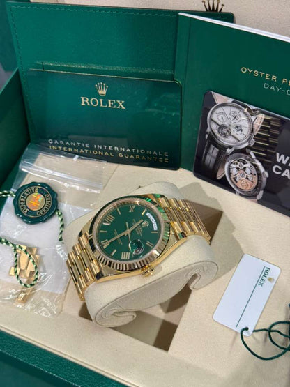Rolex Presidential Yellow Gold Day-Date 40MM - President Bracelet Watch - Green Roman Dial - 228238-0061