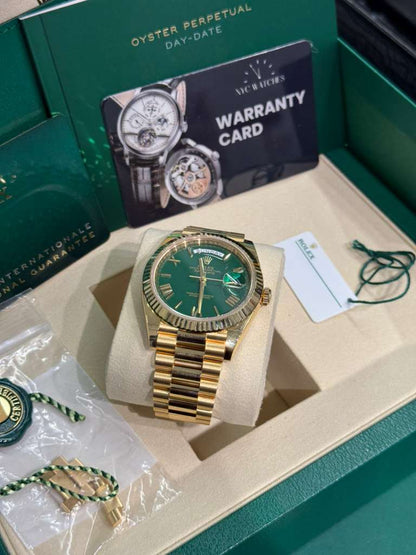 Rolex Presidential Yellow Gold Day-Date 40MM - President Bracelet Watch - Green Roman Dial - 228238-0061