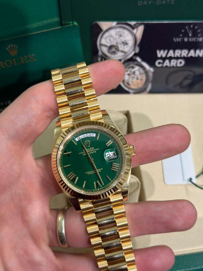 Rolex Presidential Yellow Gold Day-Date 40MM - President Bracelet Watch - Green Roman Dial - 228238-0061