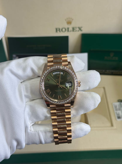 Rolex Presidential Everose Gold Day-Date 40MM - President Bracelet Watch - Olive Roman Dial -  228345RBR-0011