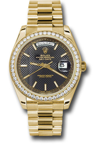 Rolex Presidential Yellow Gold Day-Date 40MM - President Bracelet - Diamond Bezel - Black Index Dial - 228348RBR bkdmip