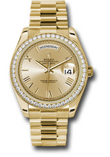 Rolex Yellow Gold Day-Date 40 MM - President Bracelet - Diamond Bezel - Champagne Bevelled Roman Dial - 228348RBR-0003