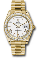 Rolex Yellow Gold Day-Date 40 MM - President Bracelet - Diamond Bezel - White Bevelled Roman Dial - 228348RBR-0034