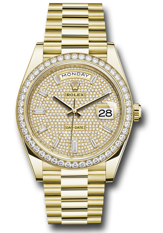 Rolex Yellow Gold Day-Date 40 MM - President Bracelet - Diamond Bezel - Diamond-Paved Dial - 228348rbr dpbdp