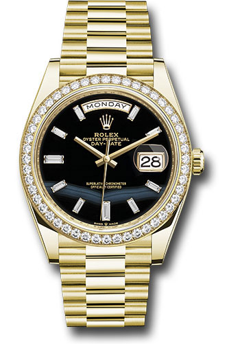 Rolex Yellow Gold Day-Date 40 MM - President Bracelet - Diamond Bezel - Onyx Dial - 228348rbr onbdp