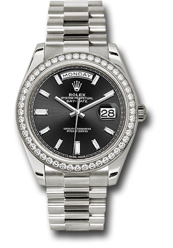 Rolex Presidential White Gold Day-Date 40MM - President Bracelet - Diamond Bezel - Black Baguette Diamond Dial  - 228349RBR bkbdp