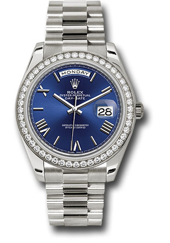 Rolex Presidential White Gold Day-Date 40MM - President Bracelet - Diamond Bezel - Blue Bevelled Roman Dial - 228349RBR blrp