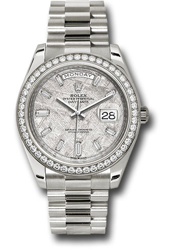 Rolex Presidential White Gold Day-Date 40MM - President Bracelet - Diamond Bezel - Meteorite Baguette Diamond Dial - 228349RBR mtbdp