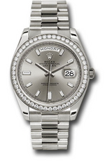 Rolex Presidential White Gold Day-Date 40MM - President Bracelet - Diamond Bezel - Silver Baguette Diamond Dial - 228349RBR-0001