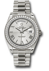 Rolex Presidential White Gold Day-Date 40MM - President Bracelet - Diamond Bezel - Silver Quadrant Motif Bevelled Roman Dial - 228349RBR-0004