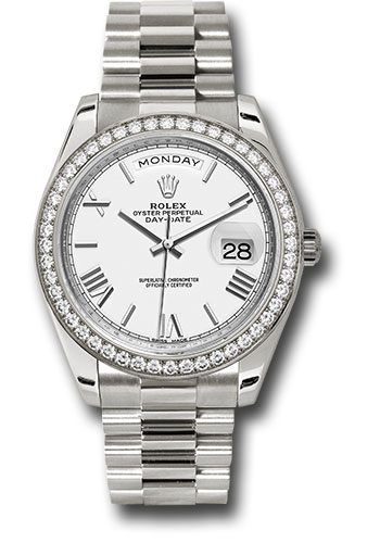 Rolex Presidential White Gold Day-Date 40MM - President Bracelet - Diamond Bezel - White Bevelled Roman Dial - 228349RBR-0039