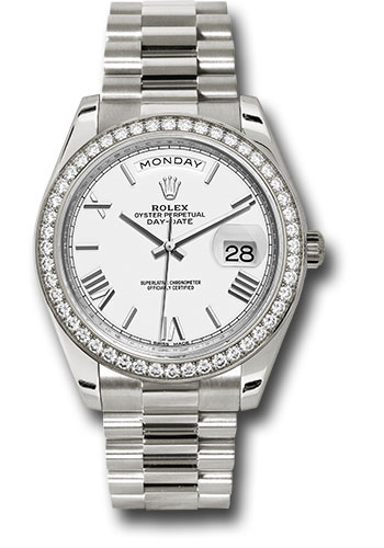 Rolex Presidential White Gold Day-Date 40MM - President Bracelet - Diamond Bezel - White Bevelled Roman Dial - 228349RBR wrp