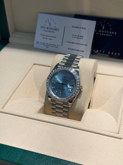 Rolex Presidential Platinum Day-Date 40MM - President Bracelet Watch - Ice Blue Baguette Diamond Dial - 228396TBR-0002