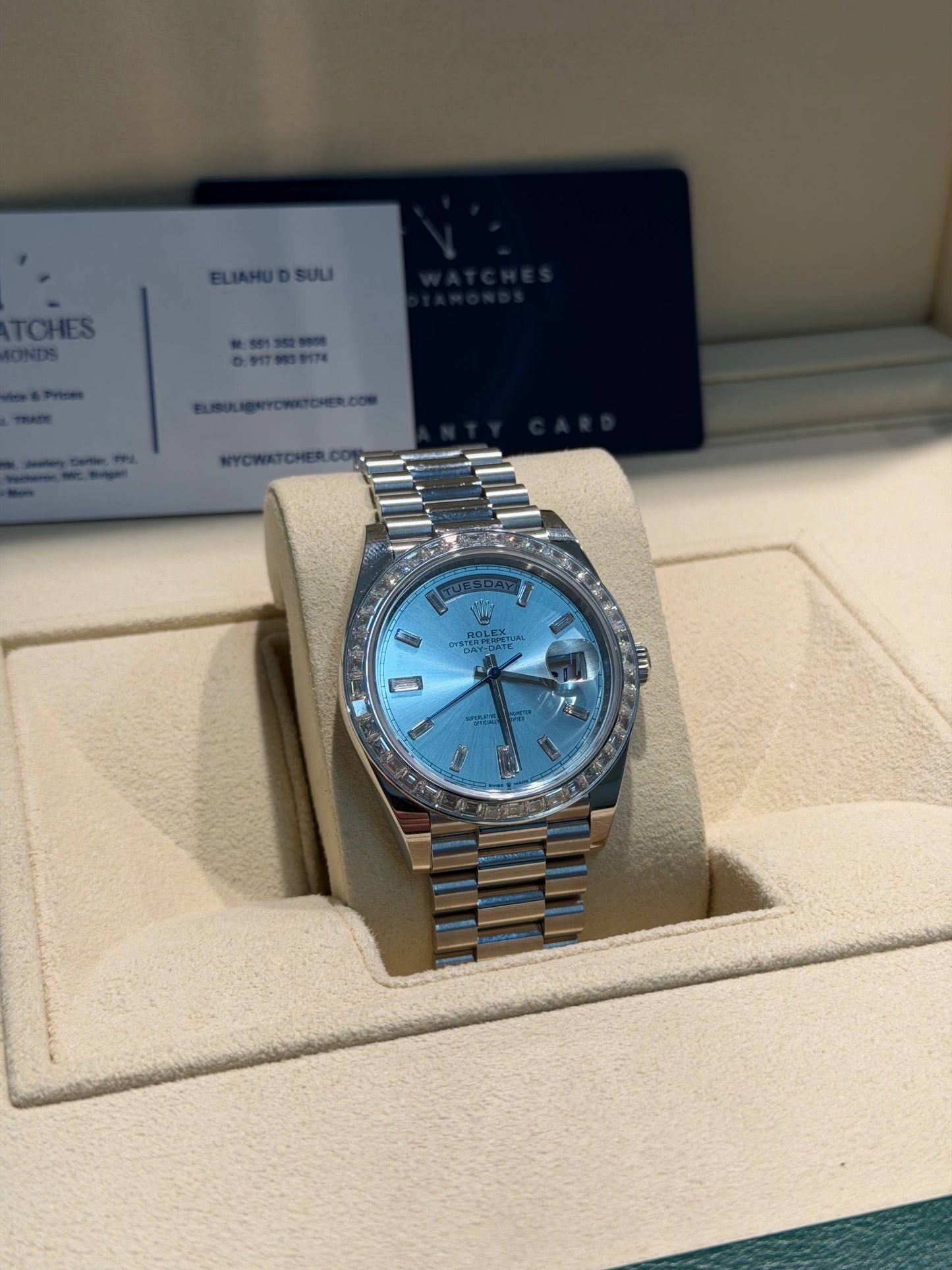 Rolex Presidential Platinum Day-Date 40MM - President Bracelet Watch - Ice Blue Baguette Diamond Dial - 228396TBR-0002