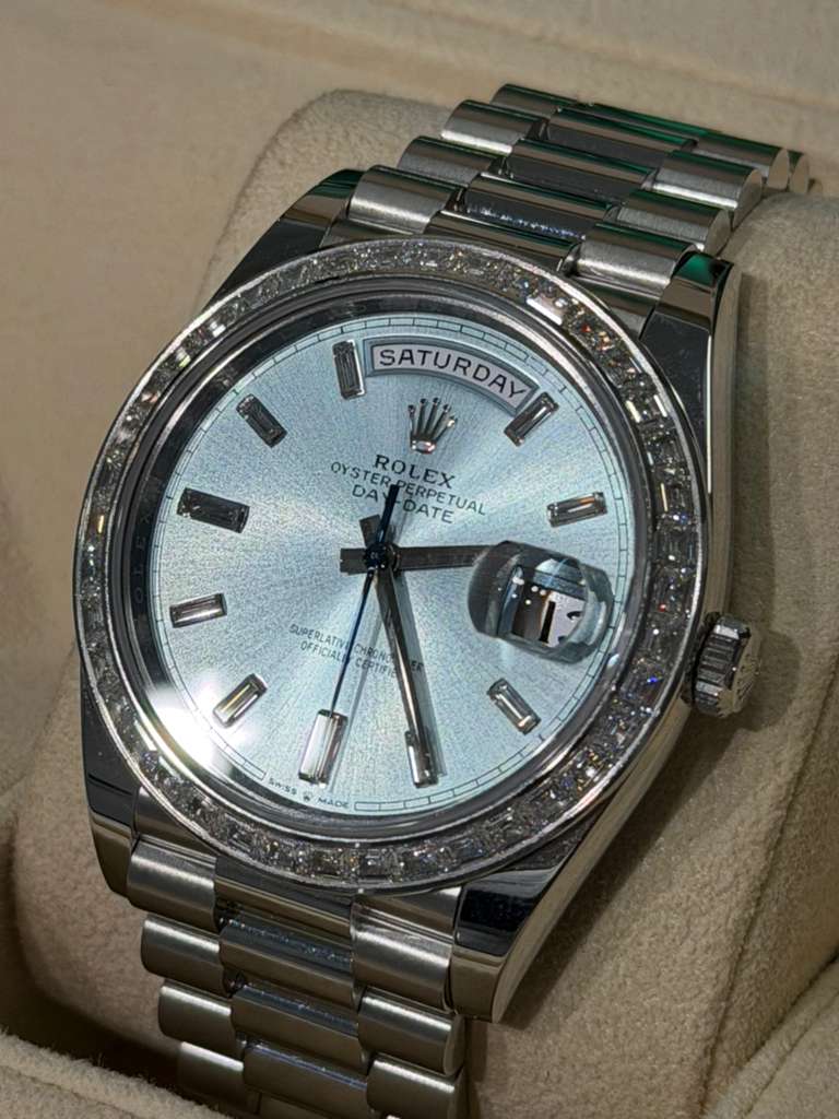 Rolex Presidential Platinum Day-Date 40MM - President Bracelet Watch - Ice Blue Baguette Diamond Dial - 228396TBR-0002