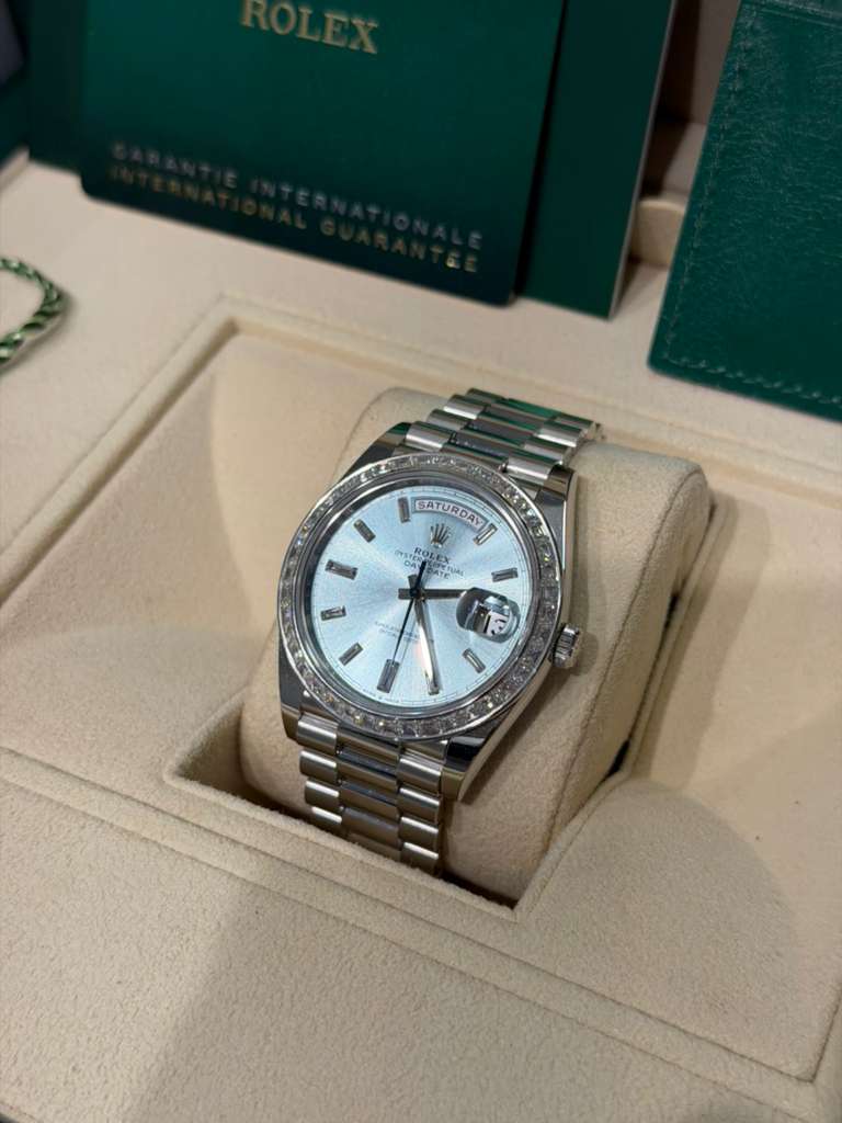Rolex Presidential Platinum Day-Date 40MM - President Bracelet Watch - Ice Blue Baguette Diamond Dial - 228396TBR-0002