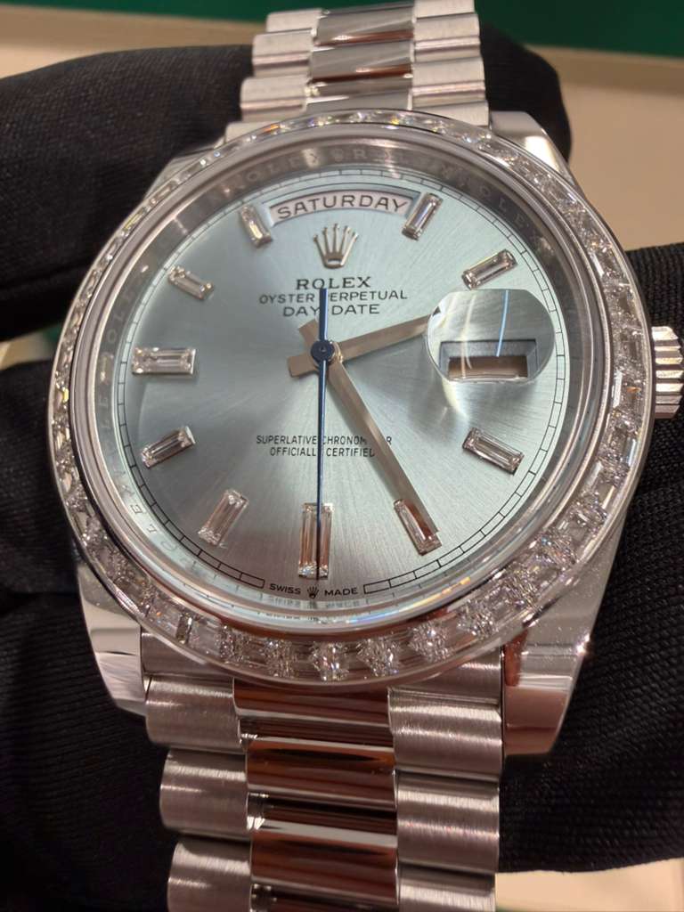 Rolex Presidential Platinum Day-Date 40MM - President Bracelet Watch - Ice Blue Baguette Diamond Dial - 228396TBR-0002