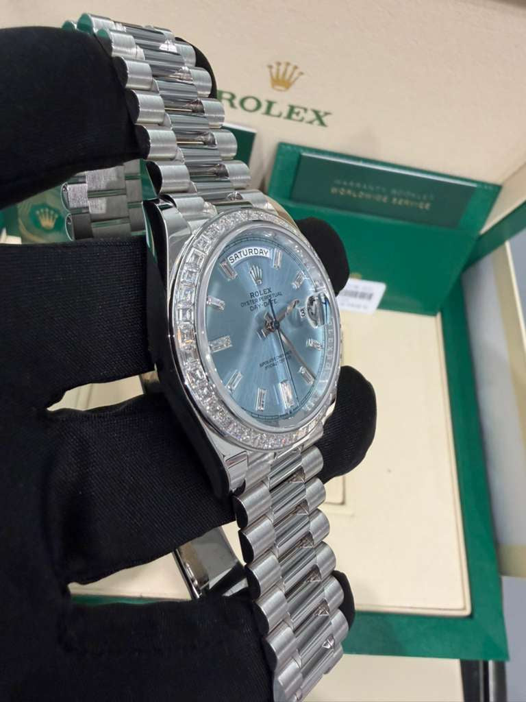 Rolex Presidential Platinum Day-Date 40MM - President Bracelet Watch - Ice Blue Baguette Diamond Dial - 228396TBR-0002