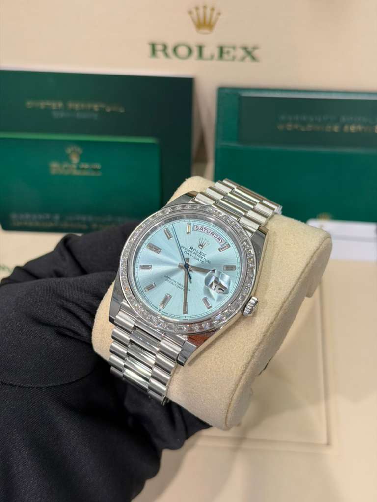 Rolex Presidential Platinum Day-Date 40MM - President Bracelet Watch - Ice Blue Baguette Diamond Dial - 228396TBR-0002
