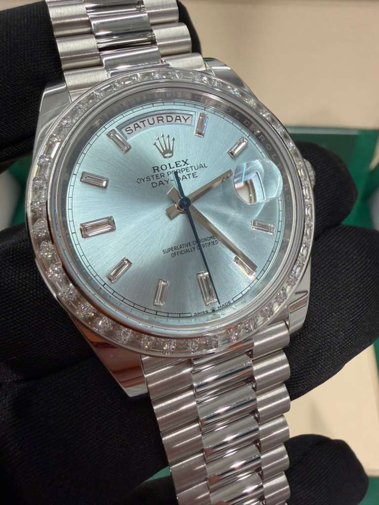 Rolex Presidential Platinum Day-Date 40MM - President Bracelet Watch - Ice Blue Baguette Diamond Dial - 228396TBR-0002