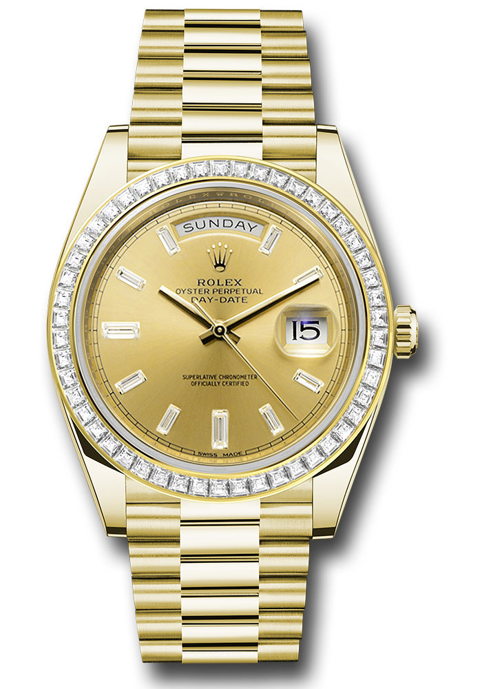 Rolex Presidential Yellow Gold Day-Date 40MM - President Bracelet - Diamond Bezel - Champagne Baguette Diamond Dial - 228398TBR chbdp