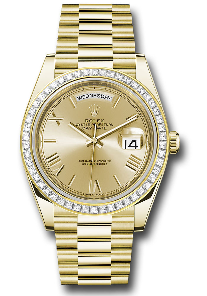 Rolex Presidential Yellow Gold Day-Date 40MM - President Bracelet - Diamond Bezel - Champagne Bevelled Roman Dial - 228398TBR chrp