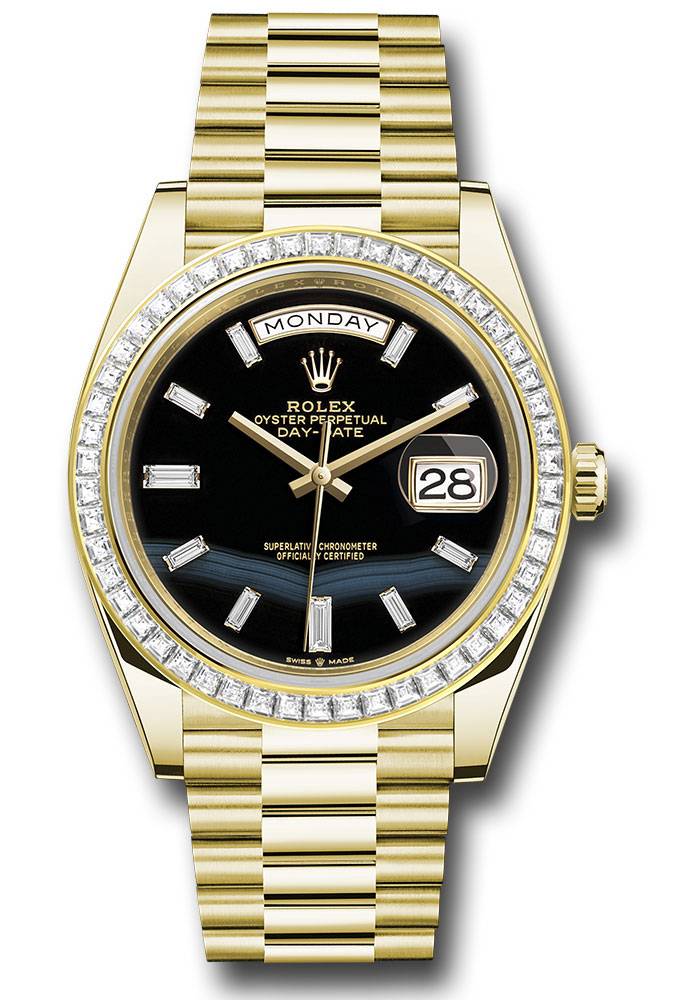 Rolex Presidential Yellow Gold Day-Date 40MM - President Bracelet - Diamond Bezel - Onyx Dial - 228398tbr onbdp