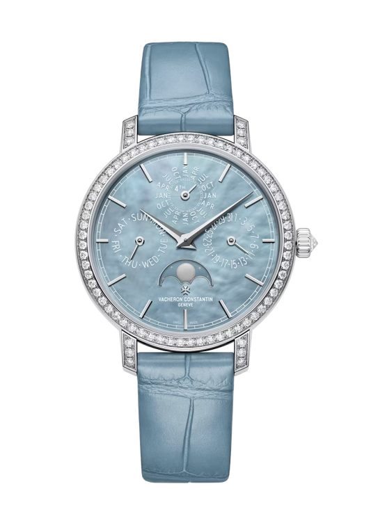 Vacheron Constantin Traditionnelle White Gold 36.5 MM - Light Blue Leather Strap - Diamond Bezel - Light Blue Dial - 4305T/000G-B948