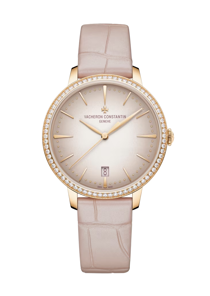 Vacheron Constantin Patrimony Pink Gold 36.5 MM - Pink Leather Strap - Diamond Bezel - Pink Dial - 4115U/000R-B907