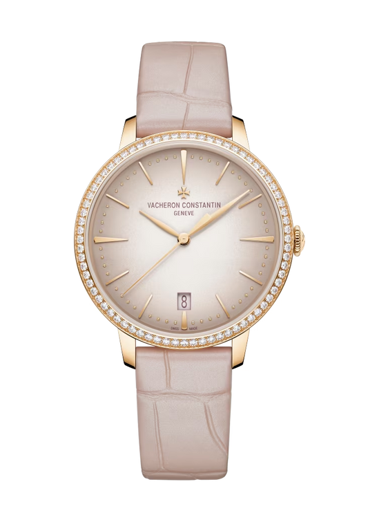 Vacheron Constantin Patrimony Pink Gold 36.5 MM - Pink Leather Strap - Diamond Bezel - Pink Dial - 4115U/000R-B907